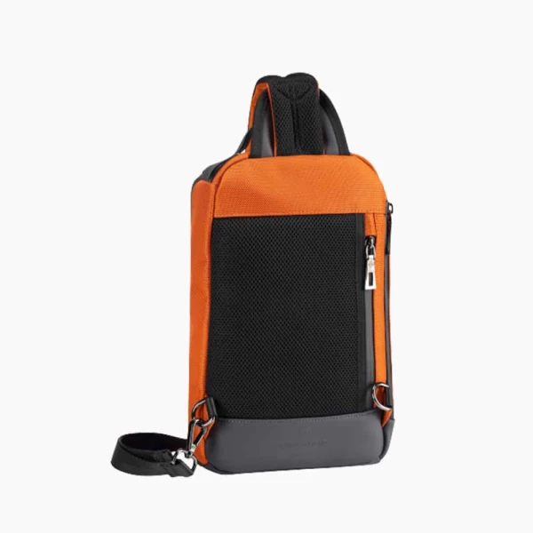 The Alta Sling Zip Bag in Burnt-Orange Nylon and Black Leather Micro-Fiber-022