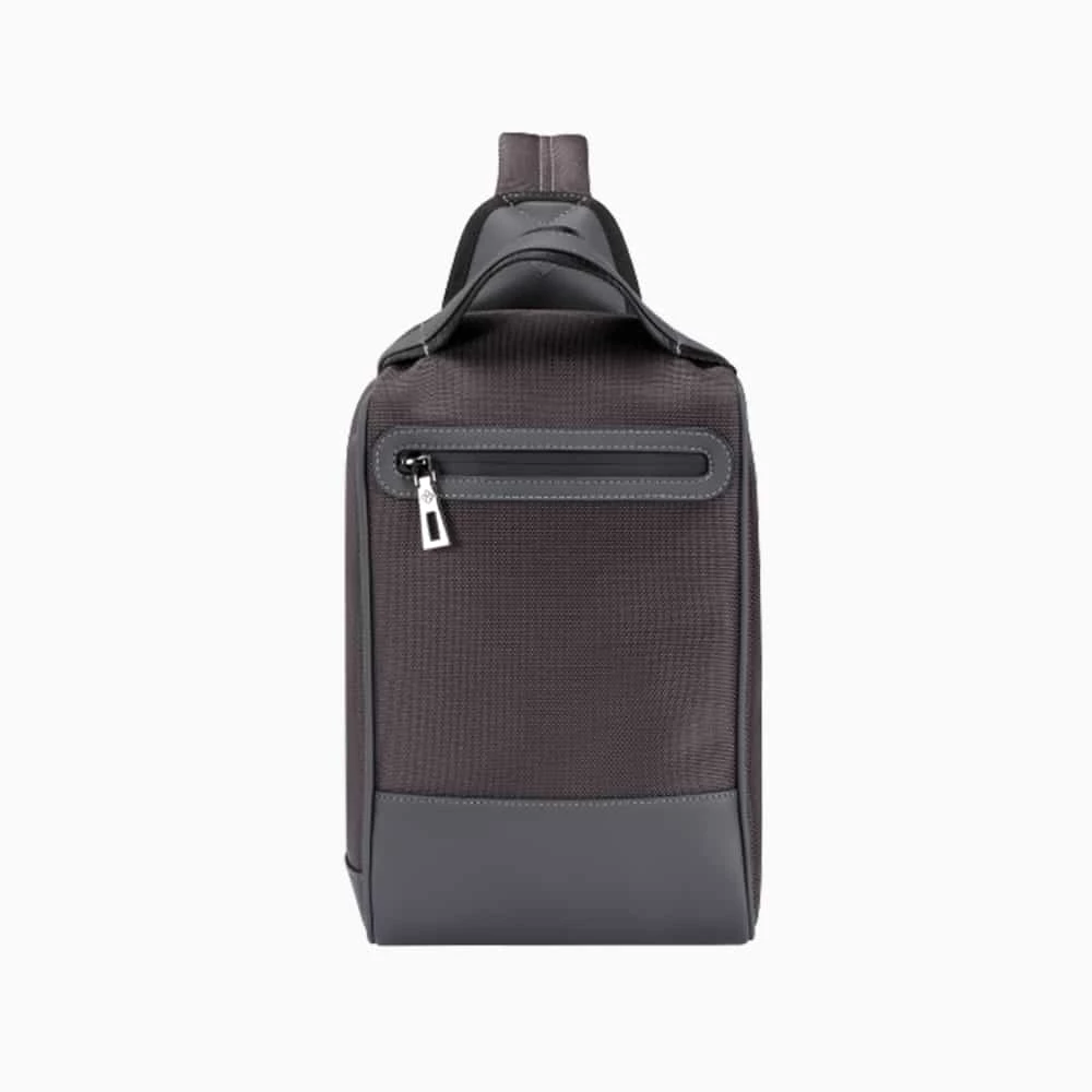 The Alta Sling Zip Bag in Charcoal-Grey Nylon and Black Leather Micro-Fiber-011