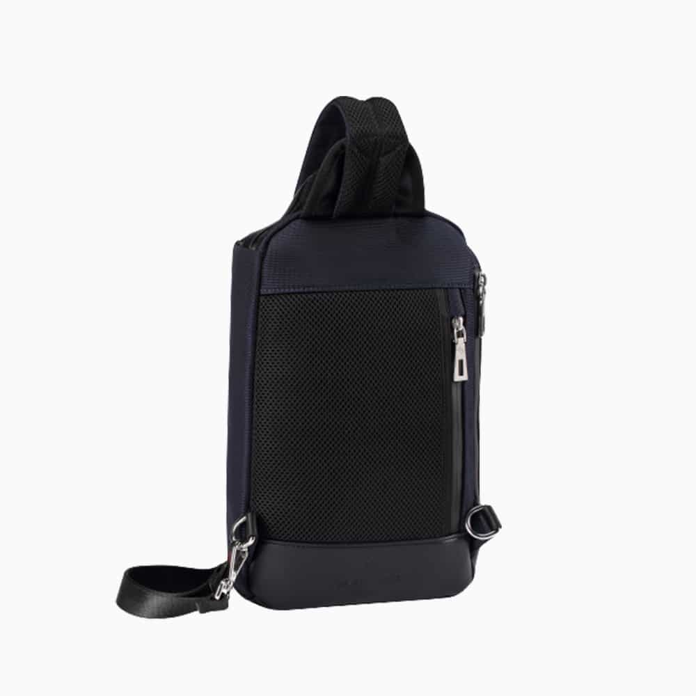 The Alta Sling Zip Bag in Dark Navy Blue Nylon and Black Leather Micro-Fiber-02