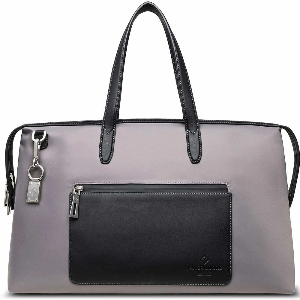 The Big Kyoto Zip Tote Bag in Grey Nylon and Black Leather_Front 1