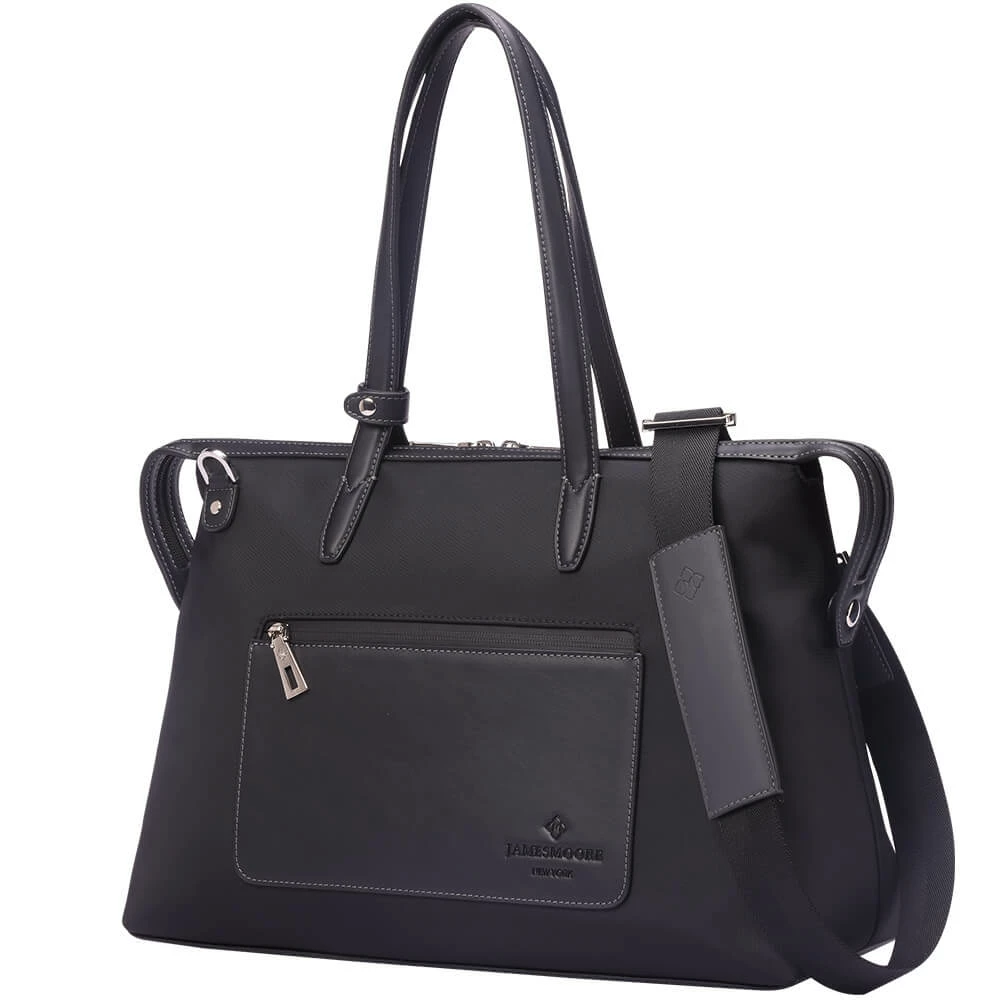 The Medium Kyoto Zip Tote Bag in Black Nylon and Black Leather_Side