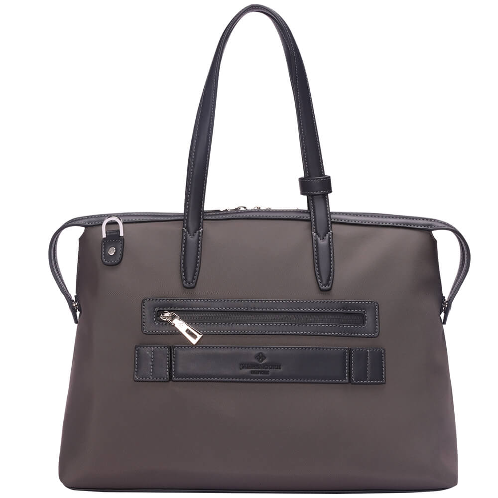 The Medium Kyoto Zip Tote Bag in Brown Nylon and Black Leather_Back 1