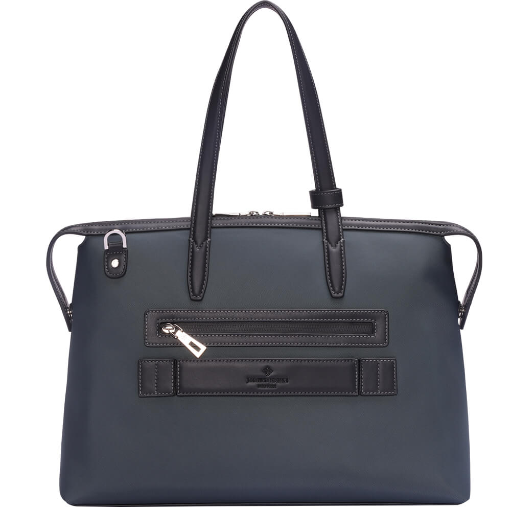 灰色のナイロンおよび黒いLeather_Backの中間の京都Zipトートバッグ 1