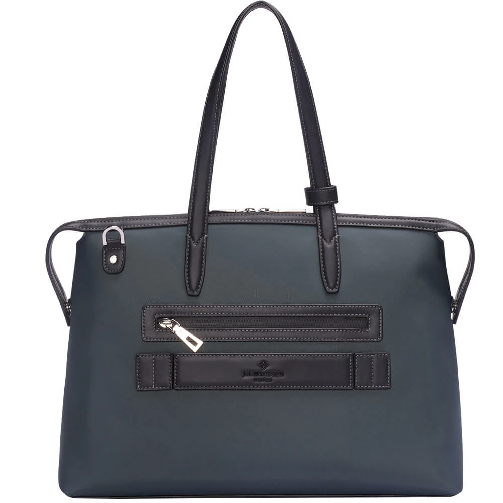 灰色のナイロンおよび黒いLeather_Backの中間の京都Zipトートバッグ 1