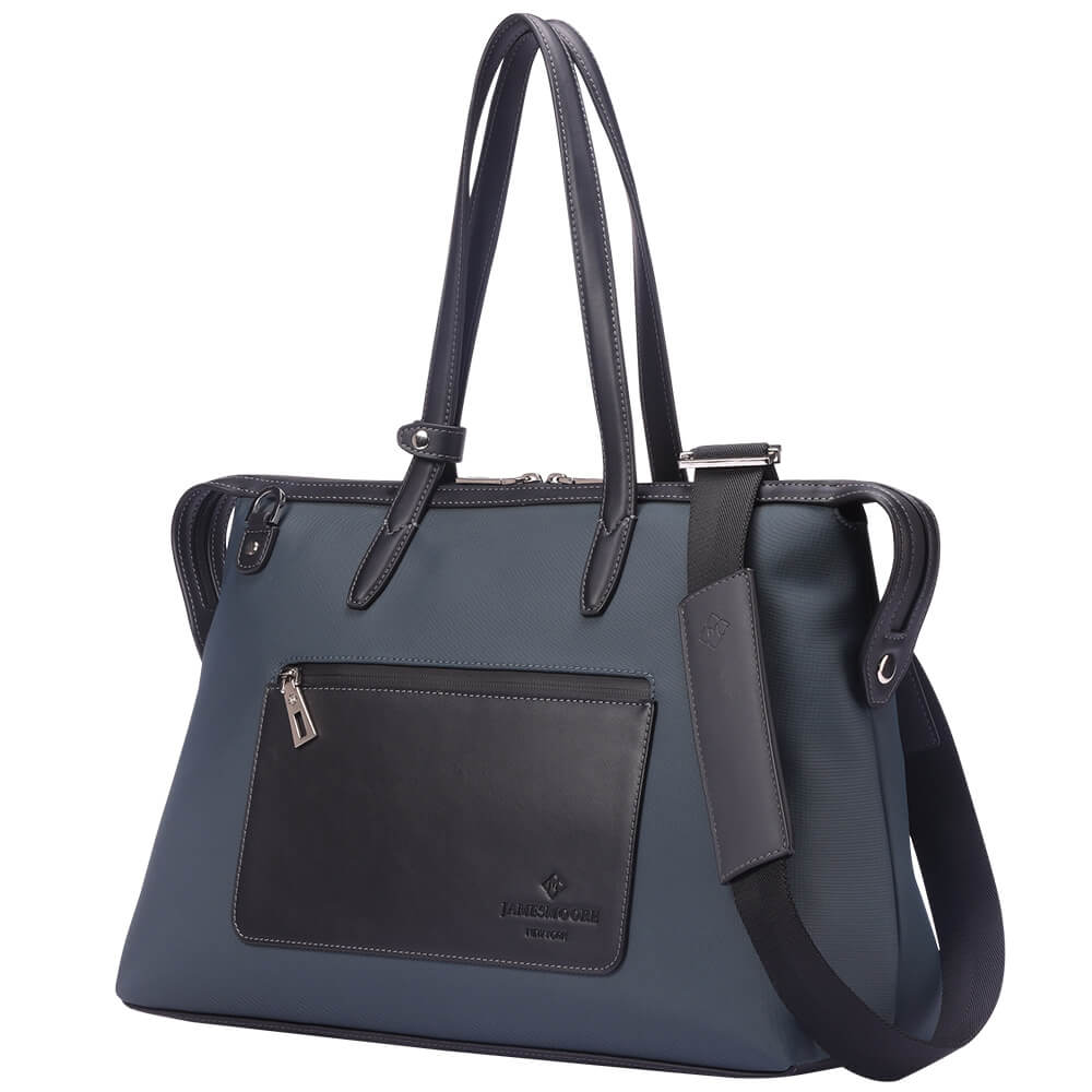 灰色のナイロンおよび黒いLeather_Sideの中間の京都Zipトートバッグ