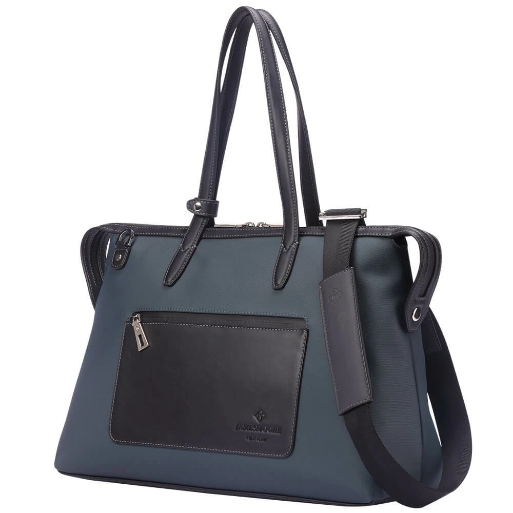 灰色のナイロンおよび黒いLeather_Sideの中間の京都Zipトートバッグ