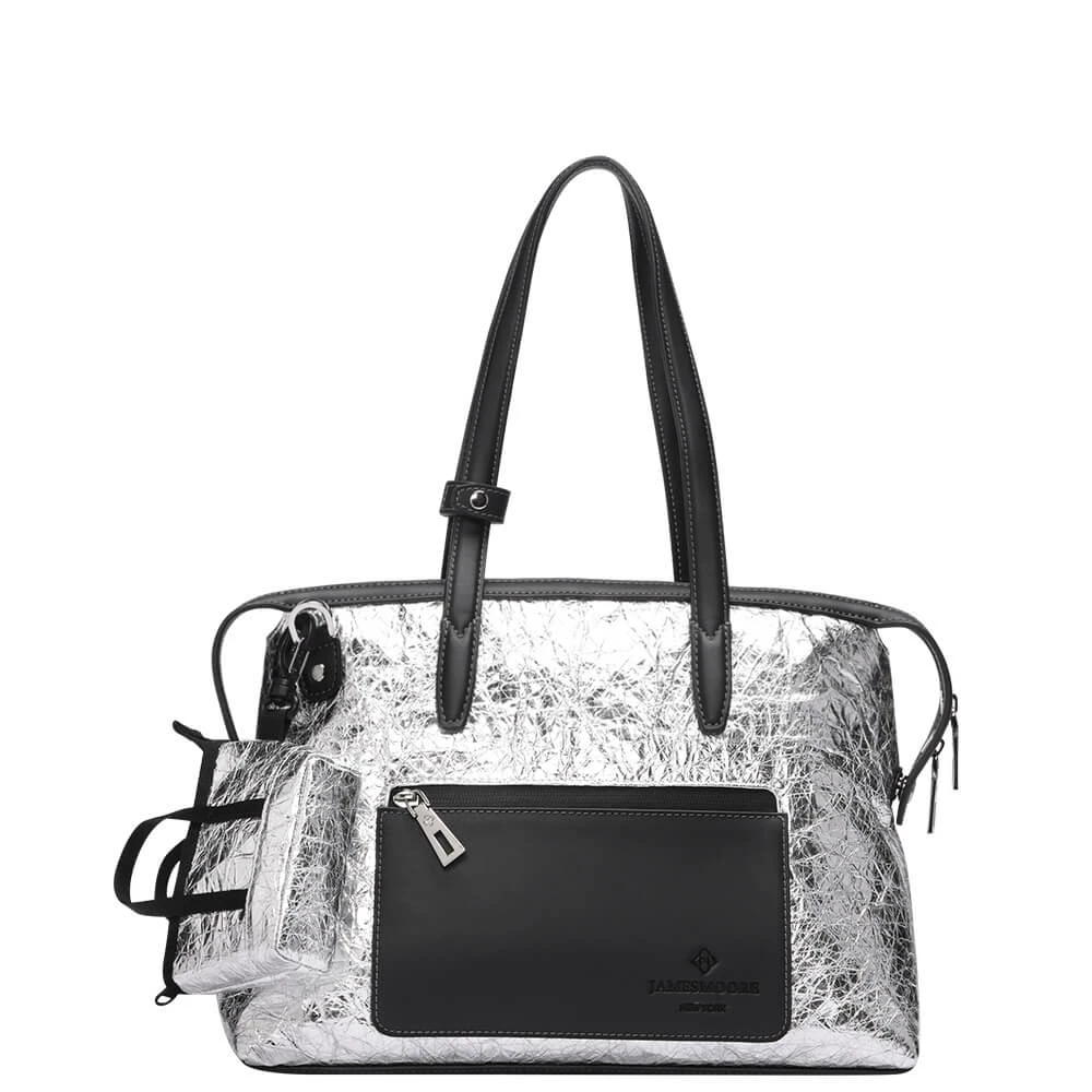 The Mini Kyoto Zip Bag in Silver Nylon_Front