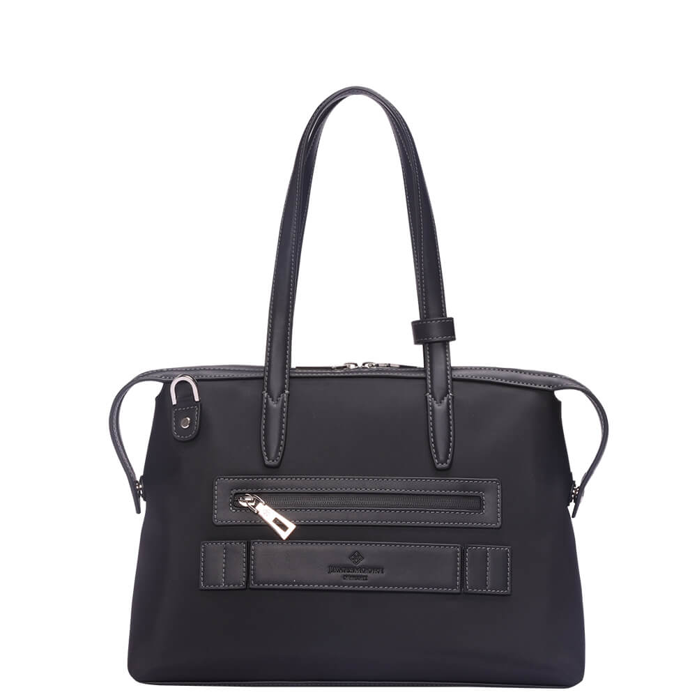 黒いナイロンおよび黒い革後ろ1の小さい京都Zipトートバッグ