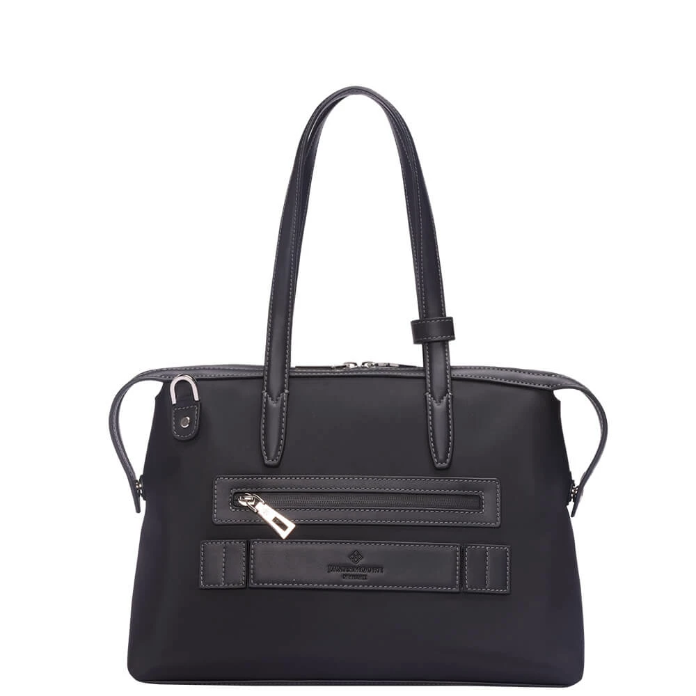 黒いナイロンおよび黒い革後ろ1の小さい京都Zipトートバッグ