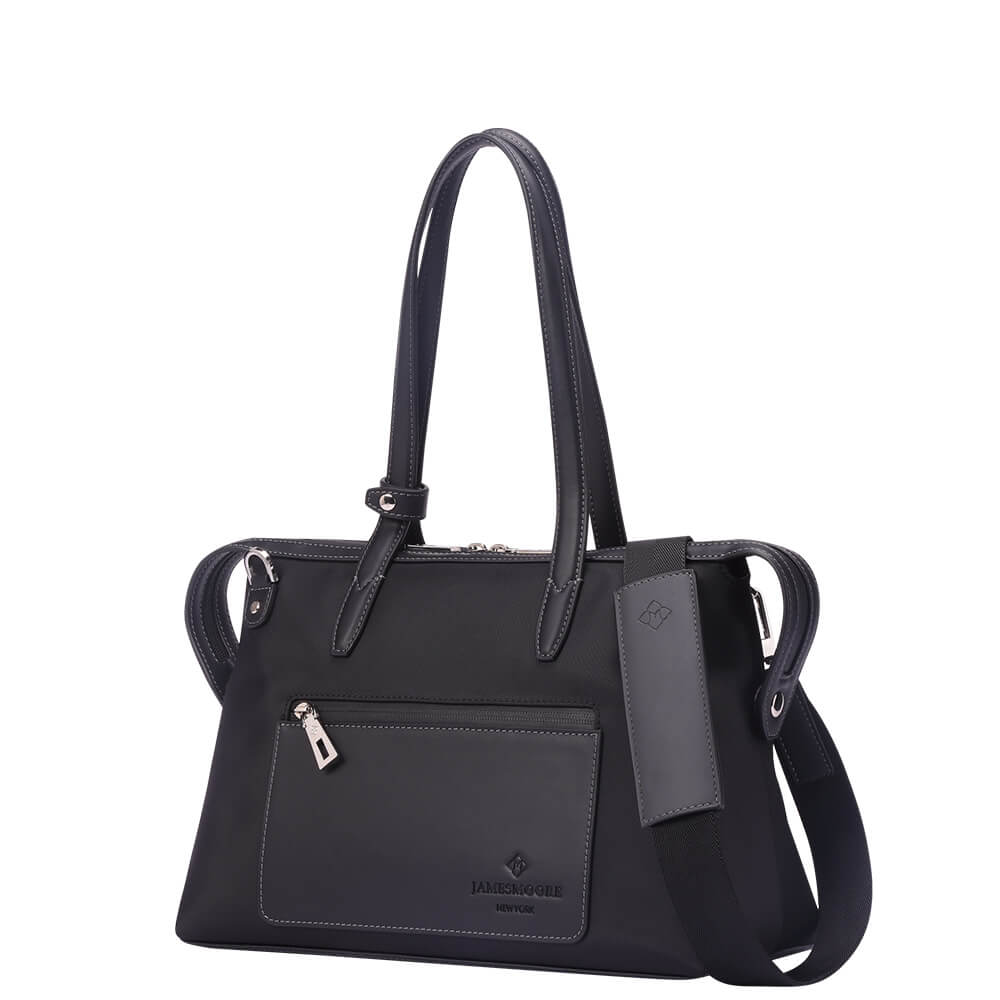 黒いナイロンおよび黒い革側の小さい京都Zipトートバッグ