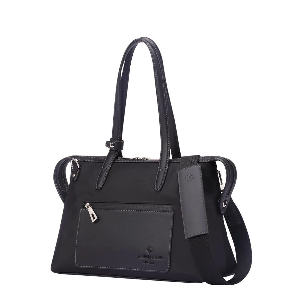 黒いナイロンおよび黒い革側の小さい京都Zipトートバッグ