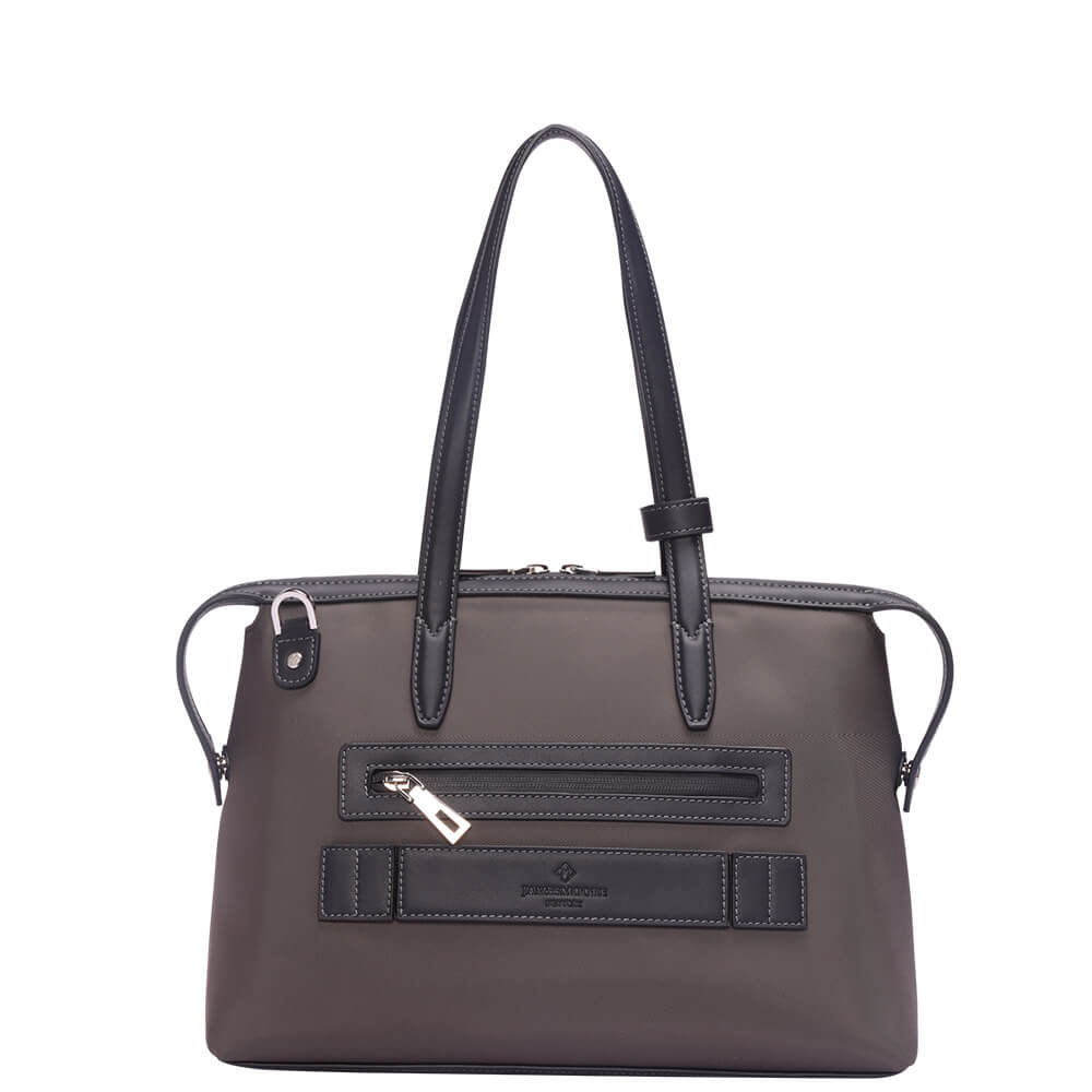 茶色のナイロンおよび黒いLeather_Backの小さい京都Zipトートバッグ