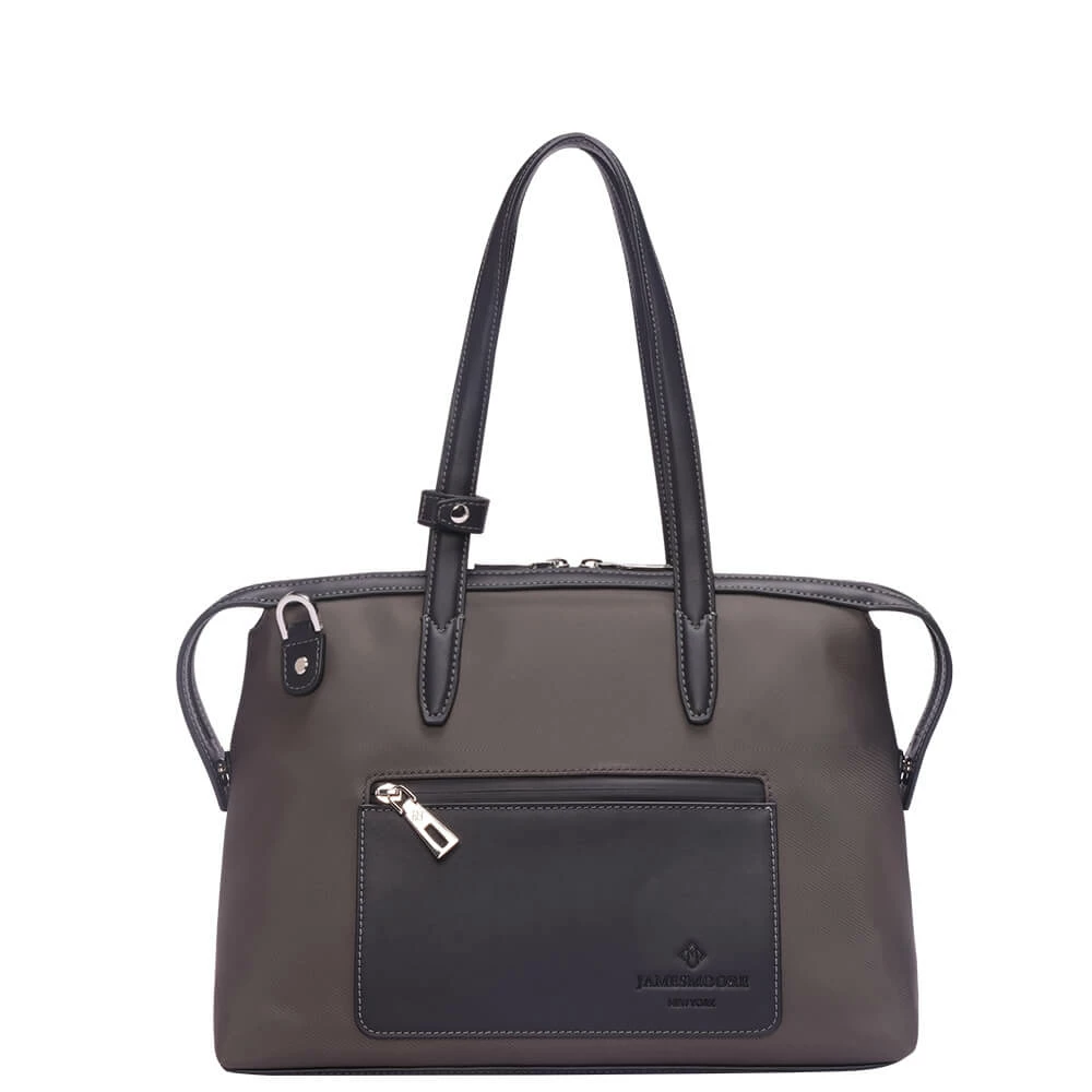 茶色のナイロンおよび黒いLeather_Frontの小さい京都Zipトートバッグ