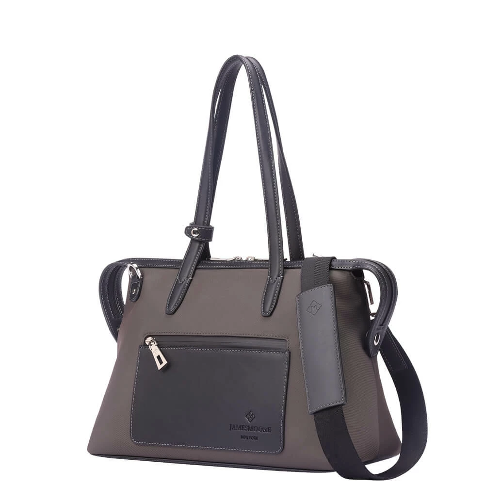 茶色のナイロンおよび黒いLeather_Sideの小さい京都Zipトートバッグ