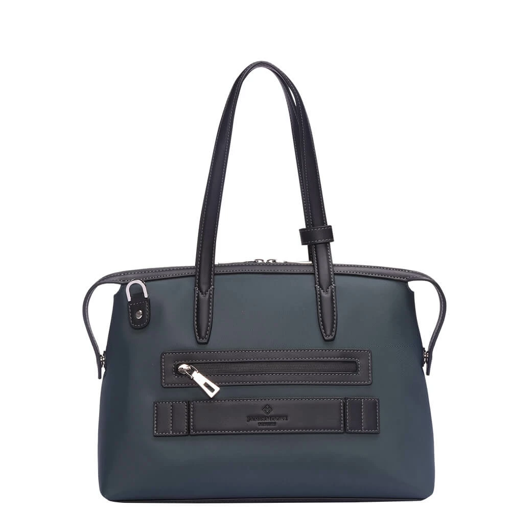 灰色のナイロンおよび黒いLeather_Backの小さい京都Zipトートバッグ 1