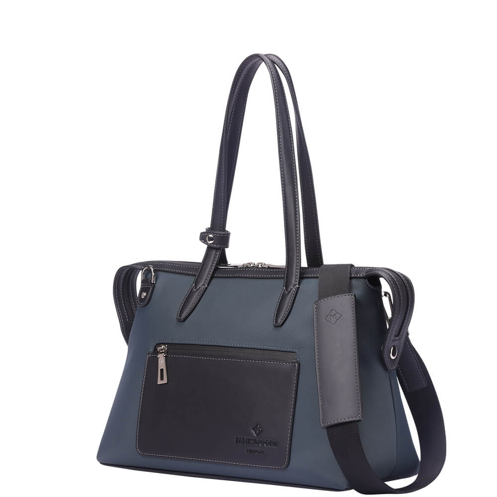 灰色のナイロンおよび黒いLeather_Sideの小さい京都Zipトートバッグ