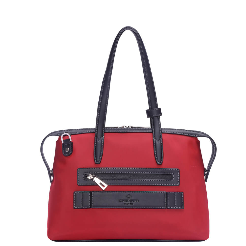 The Small Kyoto Zip Tote Bag in Red Nylon and Black Leather_Back 2