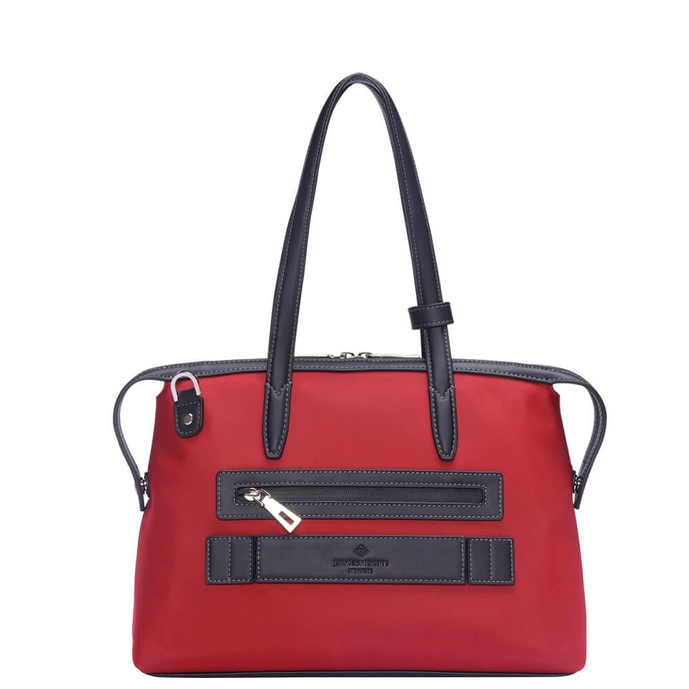 The Small Kyoto Zip Tote Bag in Red Nylon and Black Leather_Back 2